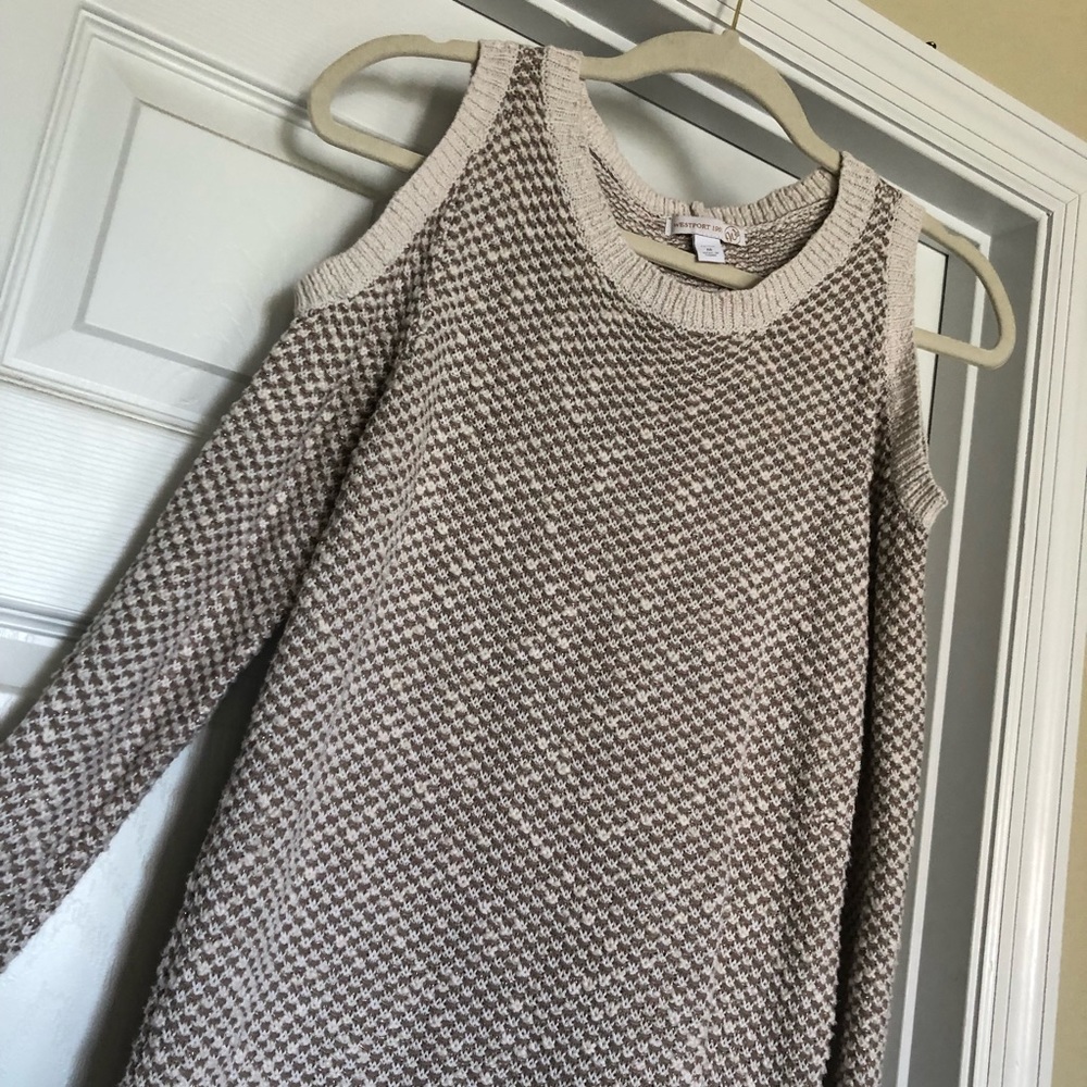 Gold & Beige Cold Shoulder Sweater